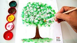 Cómo dibujar y pintar un Árbol con acuarelas y brillantina  Aprender a dibujar