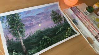 How To Paint a Landscape in Gouache  Guaj Boya ile Manzara Resmi