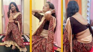 Beautiful Indian Saree Back Look  Posing In Silk Printed Saree  Saree Vlog #saree