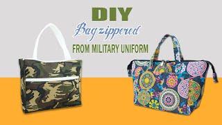 DIY How to make a Zippered Bag from Trendy Military Uniform Fabric