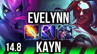 EVELYNN vs KAYN JGL  Rank 5 Eve 48k DMG Legendary 600+ games  KR Grandmaster  14.8