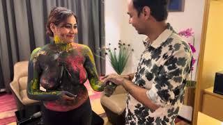 Doing nude body painting photo shoot with Indian model