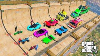 GTA V crazy funny jump challenge by cars trucks GTAV MODS لعبة جراند القفز من منحدر المضحك