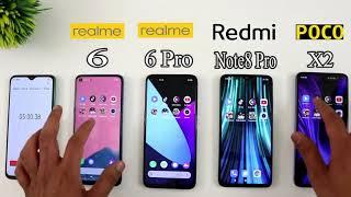 Realme 6 Pro vs Poco X2 vs Realme 6 vs Redmi Note 8 Pro Battery Drain 100% to 0%