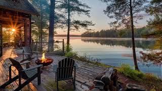 Gentle Lake Waves Sounds for Good Mood and Relaxing with Crackling Fire by the lake