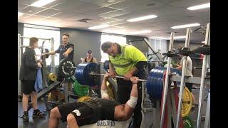 Matt Nicolaci from Collective Rising bench pressing 220 kg 485 lbs
