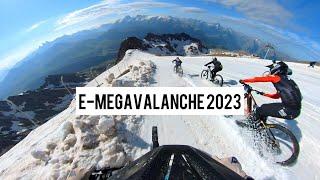 Megavalanche 2023 8th e-bike slushy snow burly bikes + crazy racing High speed electric madness