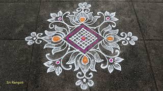 Friday Rangoli Designs  5x1 dots Diwali Special Lotus muggulu  Small Border Kolams  Sri Rangoli