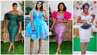 LACE SHORT GOWN STYLESKNEE LENGTH LACE STYLES#wedding #trending #asoebistyles #elegant #fashion