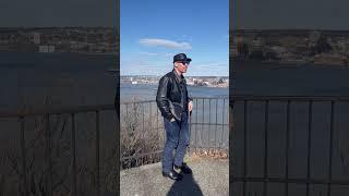 Rugged Brakeman in Horsehide Overlooking Yonkers NY From New Jersey