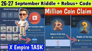 26 September All Quests Code X Empire  Youtube Video Code  Riddle Of The Day Investment Fund Card