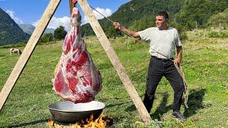 Rustic Cooking of a Huge KFC Leg Village Gastronomy