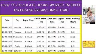 HOW TO CALCULATE HOURS WORKED IN EXCEL INCLUDING BREAKLUNCH TIME -
