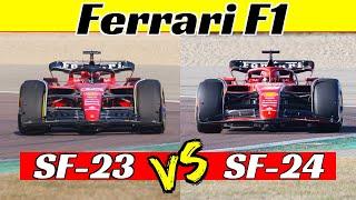 Ferrari SF-23 Vs Ferrari SF-24 - Split Screen Virtual Comparison - Charles Leclerc at Fiorano 