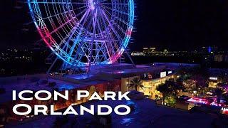 4K  Lights Sights & Sounds at Icon Park Night Walk  Orlando FL