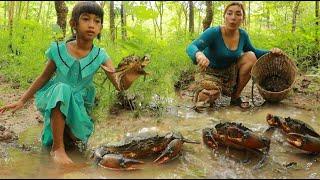 Catch many crab in rainforest- Boiled crab soup recipe for dinner eating delicious