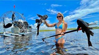 Wading in Alligator Infested Waters Gigging INVASIVE Fish