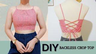 DIY BACKLESS CROP TOP How To Refashion Old Clothes  Easy and Fun Sewing Tutorial ㅣ DIY by Ruffa