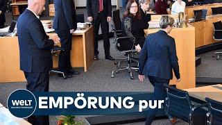 WELT DOKUMENT Thüringen - Linke-Landeschefin wirft Kemmerich Blumenstrauß vor die Füße