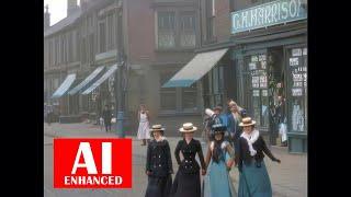 Bradford Electric Tram Ride From Forster Square 1902. AI Enhanced. BW.