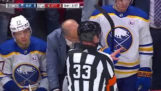 Dylan Cozens and Vladimir Tarasenko express frustration at each other