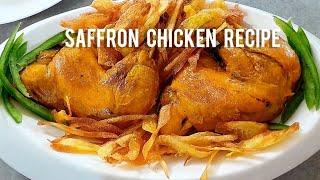 راز تهیه مرغ سرخ کرده زعفرانی مجلسی  روش پخت جدید وساده مرغ رستورانیSaffron chicken recipe