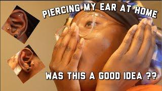 PIERCING MY EAR AT HOME  Flat Piercing