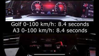 Audi A3 35 TFSI vs VW Golf 8 1.5 eTSI  0-100 kmh Acceleration