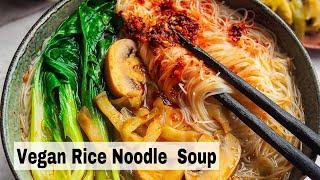 VEGAN RICE NOODLE SOUP BOWL  ASIAN INSPIRED  EASY DINNER IDEA