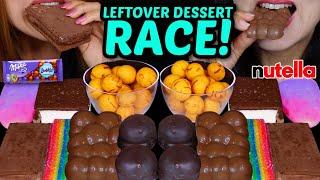 ASMR LEFTOVER DESSERT RACE MILKA BUBBLY CHOCOLATE NUTELLA RAINBOW SOUR GUMMY CHOCOLATE CAKE 먹방