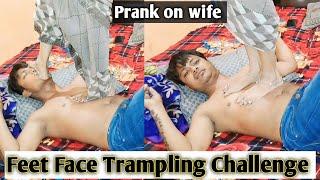 Feet Face Trampling Challenge  Feet Reaction  Sandeep Prank Wife #prank #funny