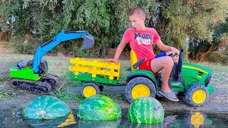 Saving watermelons from water after tractor crashing  Kidscoco Club