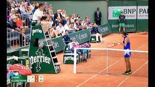 Zhang Shuai protests and mimics chair umpire to laughter from crowd