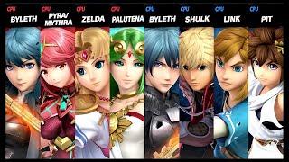 Byleth and Pyra  Mythra and Zelda and Palutena VS Byleth and Shulk and Link and Pit Smash Ultimate