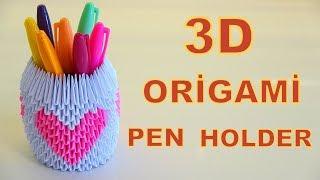 3D ORİGAMİ KALPLİ KALEMLİK  DIY 3D Origami Pen Holder  Pink Heart