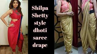Shilpa Shetty style saree look wd shimmer sareedhoti style saree draping