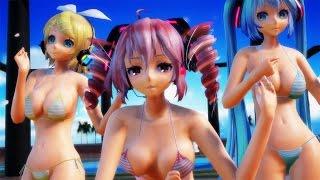 【MMD】Bikini Miku Rin & Teto Dance - Love Love Climaxitis スキスキ絶頂症