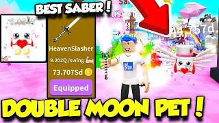 GETTING THE BEST NEW SABER AND DOUBLE MOON PET IN SABER SIMULATOR VALENTINES UPDATE Roblox