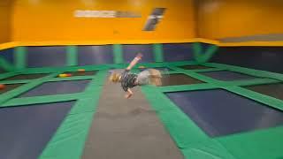 Sammy at RocknJump Concord doing flip over dodge ball center section. June 23 2022