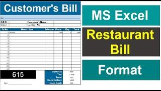 MS Excel Restaurant Bill Format  Bill Entry in Excel  Excel Tutoring  #data_entry_in_excel