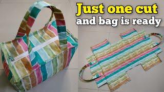 Just one cut and bag is ready - bag cutting and stitching  handbag making at home  DIY travel bag