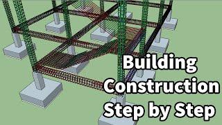 Building Construction Process  step by step  with Rebar placement