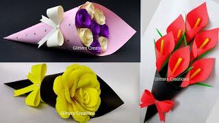 3 DIY Paper Flower BOUQUETBirthday Gift ideasFlower Bouquet making at Home