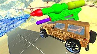 BeamNG.drive - Dirty Cars Jumping through Water Giant Water Gun