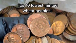 TOP 10 LOWEST minted wheat pennies and their values #wheatpenny #coins #money #foryou