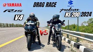 2024 pulsar ns 200 vs Yamaha R15 v4  DRAG RACE  insane battle 
