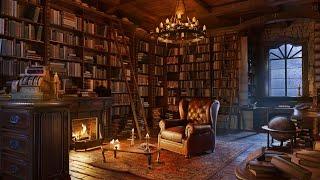 Old Book Shop Ambience - Rain & Thunder Sounds  Warm Fireplace  Sleep Study Meditation