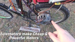 DIY Ebike using a Car Alternator as a Motor Easy - No Hall Effect Sensors