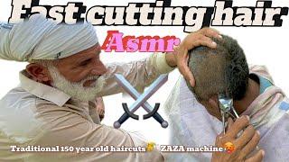 Asmr fast 150year old hair cutting ️ ZAZA Machine with barber is old public part1&2