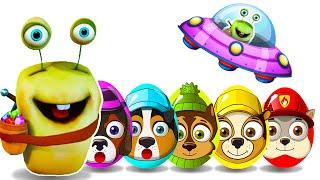 Learn New Colors Toy Garage. Talking Alien Little Dogs Surprise Eggs Elsa And Masha and the Bear